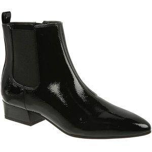 Franco Sarto Faux Patent Leather Chelsea boot pointed toe heel black ankle boot